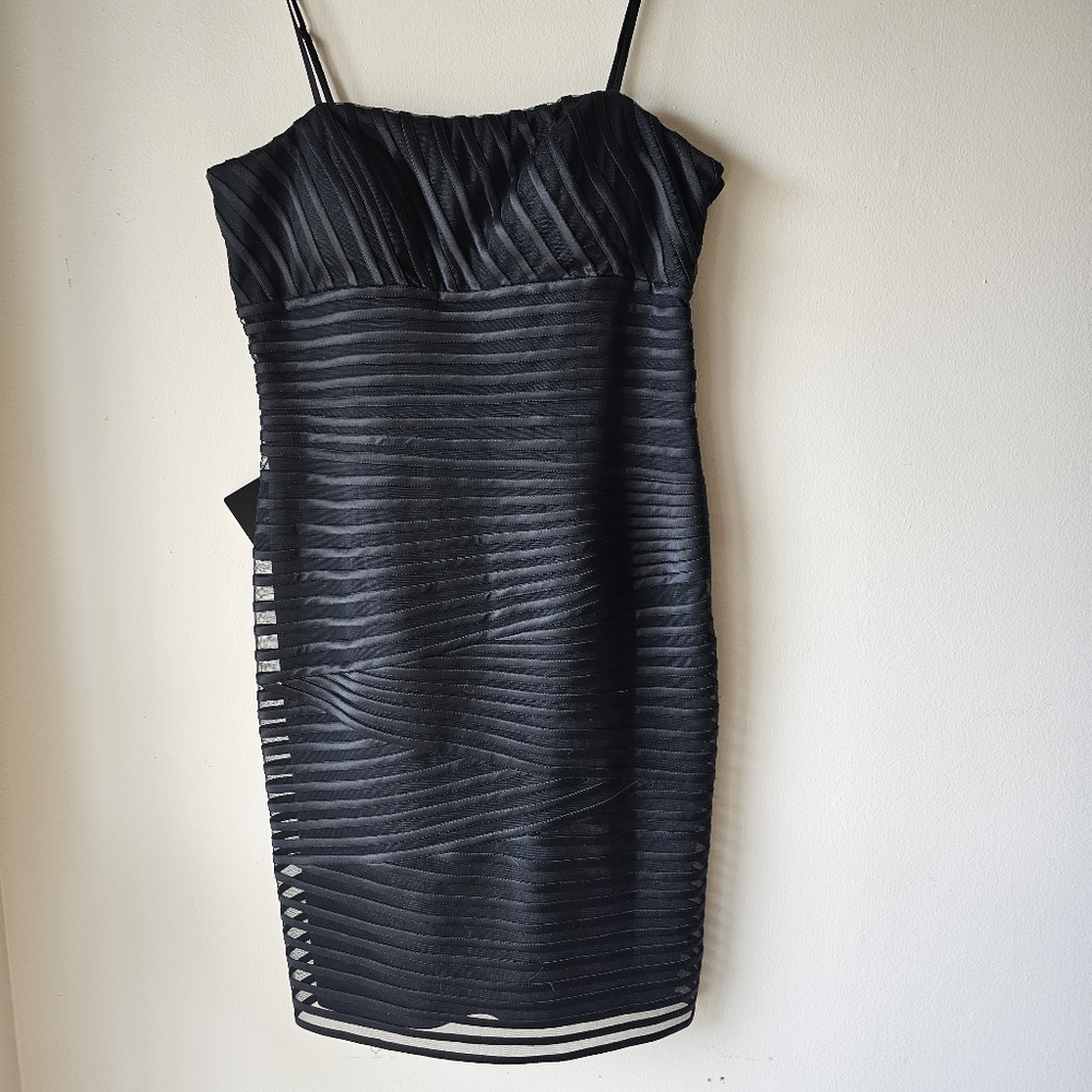 WHBM Black Spaghetti Strap Polyester Pencil Dress-Size: 12